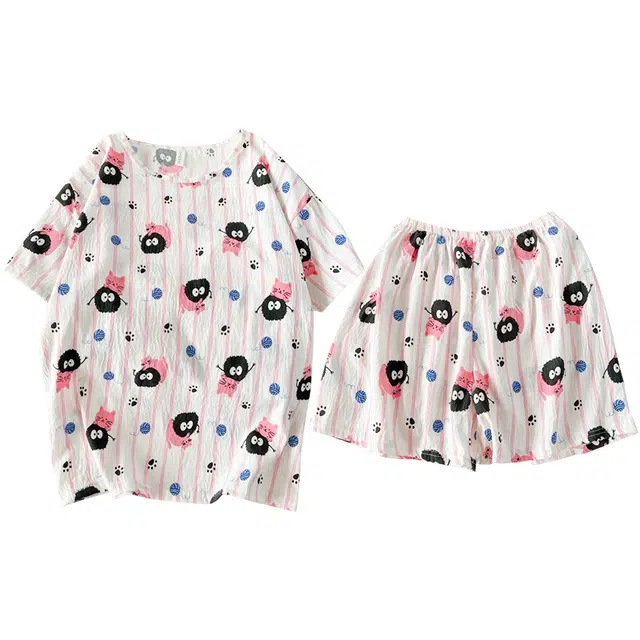 俏韵 圆领卡通夏季云朵棉甜美可爱短袖短裤休闲舒适薄款家居服可外穿睡衣套装 女款