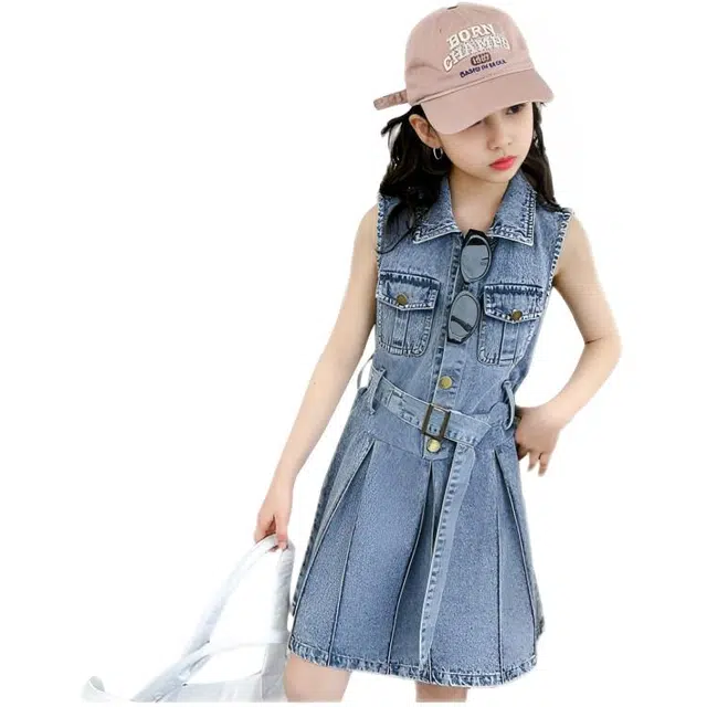 比比我女孩子时尚洋气牛仔连衣裙 女童潮流时髦舒适裙子