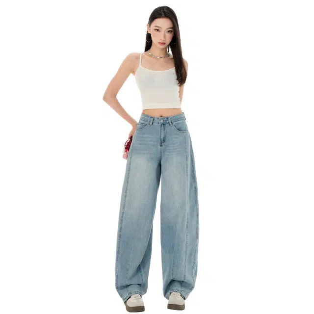 玫丝朵 美式复古高街风宽松舒适时尚设计感 牛仔裤 女款