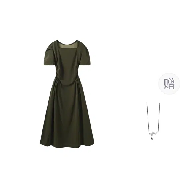识恩 大码方领女夏季气质法式减龄裙子短袖连衣裙 女款