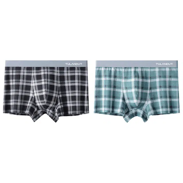 图兰朵 格子舒适透气无痕设计抑菌功能中腰剪裁混色选择亲肤平角内裤 男款