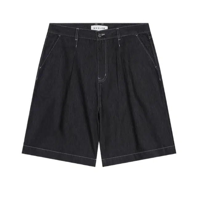 BESLOW WIDE FIT ONE TUCK TENCEL LIKE SHORTS