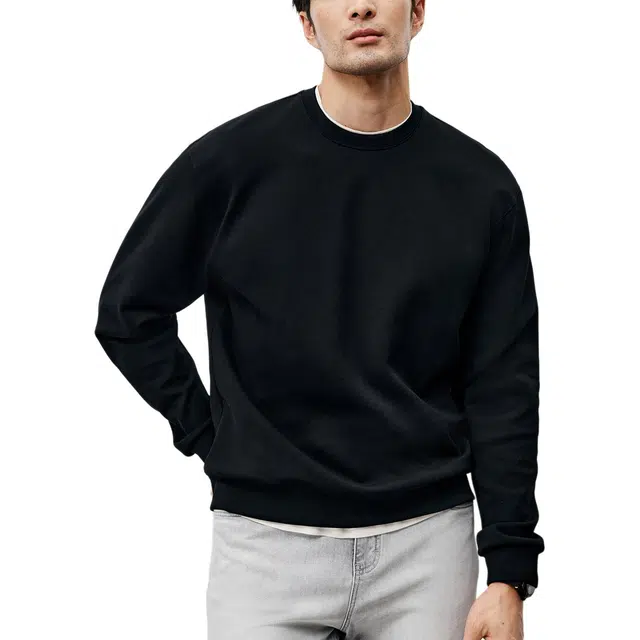 丹宁哲学 春季极简百搭 轻盈抗皱高档空气层 白色男士套头圆领卫衣 男款