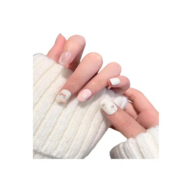 嘉比兔 纯手工穿戴甲豆豆甲猫眼纯手工甲气质显白高级感  短款裸色跳色 可爱