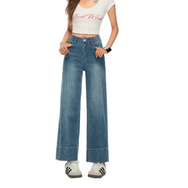 玫丝朵 美式复古甜酷风百搭垂感高腰宽松阔腿牛仔裤 女款