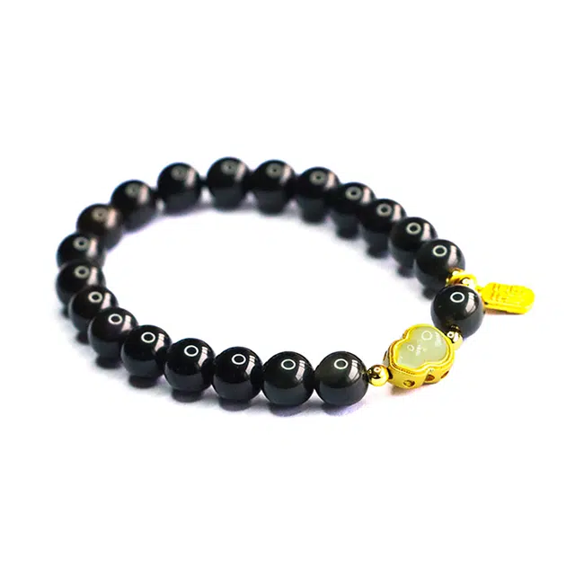 絮物 新中式国潮复古时尚小众百搭轻奢高级感气质温柔简约设计感新宠文玩出街心想事成上岸#好运 黑曜石 手串 男女同款情侣款