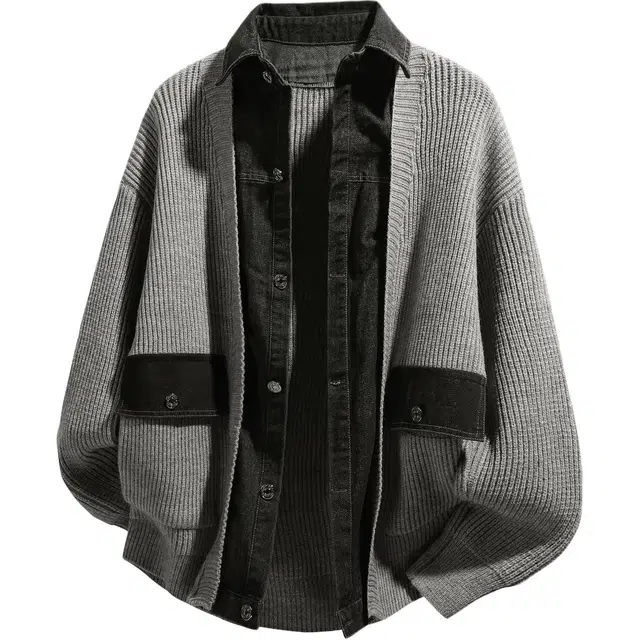 寻星记 美式拼接撞色慵懒宽松保暖休闲毛衫针织衫 男女同款