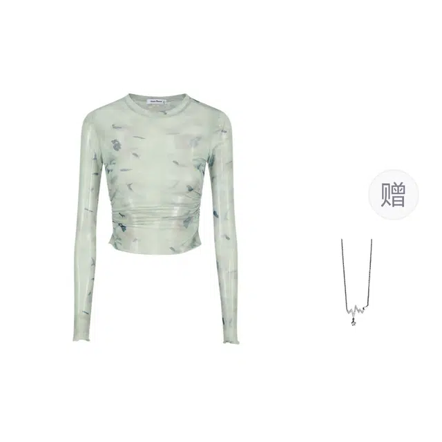 识恩 扎染印花网纱防晒长袖女夏季薄款微透空调罩衫上衣 衬衫 女款