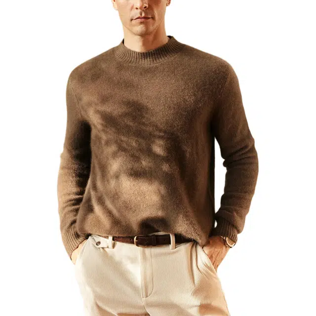 丹宁哲学 羊绒浣熊绒混纺半高领暖糯柔纯色常规长袖直筒型套头针织衫 男款