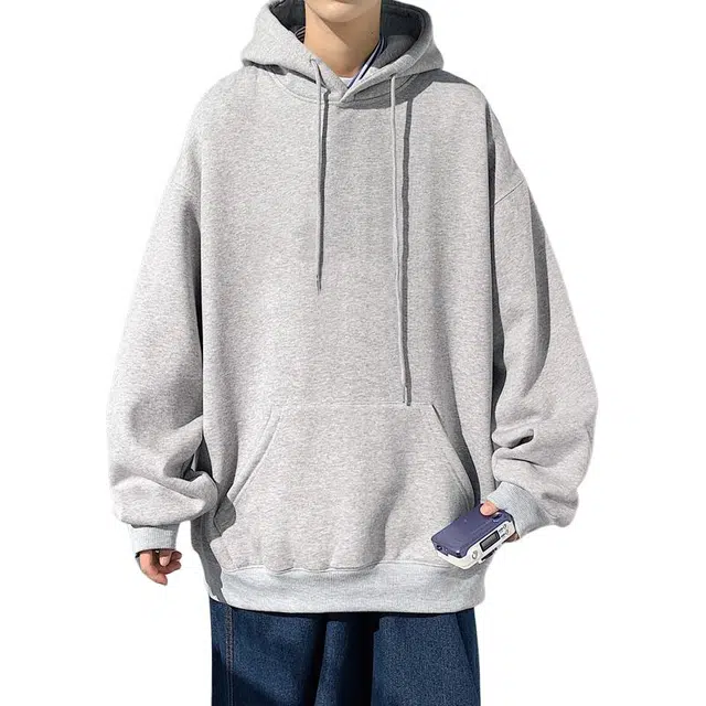 单爵 少年感纯色连帽秋季重磅宽松内搭复古外套长袖卫衣 男女同款