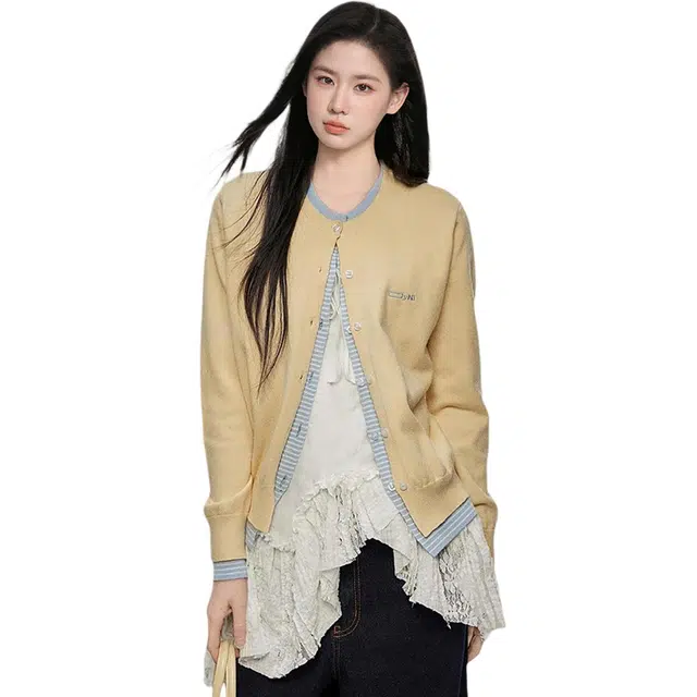 柏黛妃 假两件设计感内搭打底外套短款上衣针织衫 女款