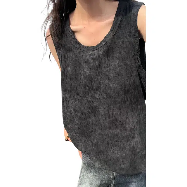 颂希尔 美式脏脏风扎染夏季冰丝肌理感坎肩运动无袖背心 男女同款