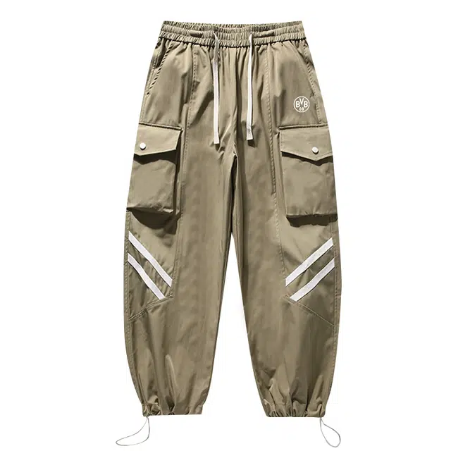 普鲁士多特蒙德 美式潮流纯色裤脚松紧绳小众个性设计工装裤百搭学院风宽松束脚休闲裤 男女同款