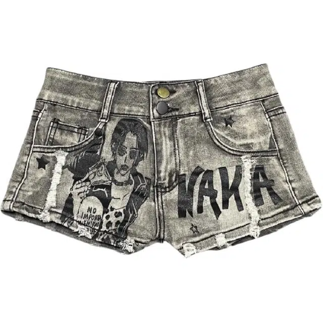 囍鱼少女 美式辣妹复古低腰显瘦设计感印花高街裤子牛仔短裤 女款