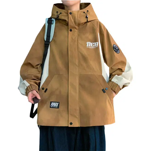 半空山 美式高街潮流撞色拼接宽松连帽休闲时尚百搭防风外套夹克 男女同款