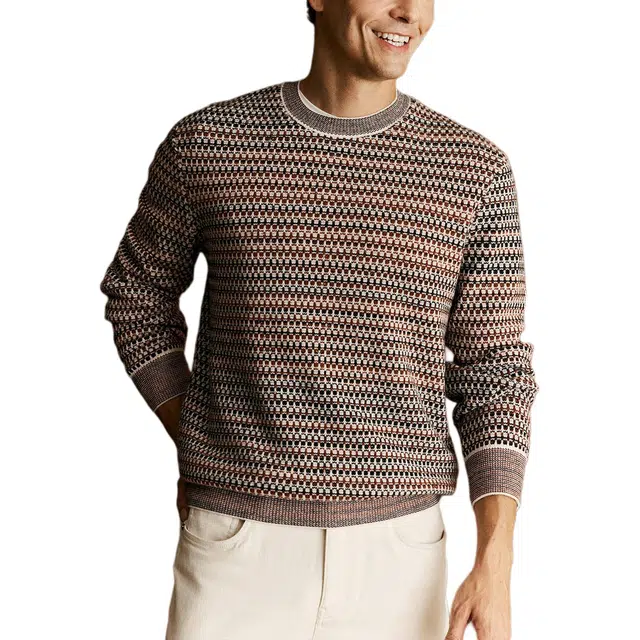 丹宁哲学 轻柔保暖羊绒常规长袖圆领直筒型套头针织衫 男款