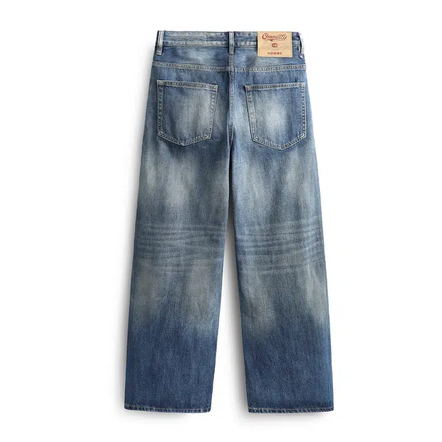 独驰 日系重磅做旧泼墨直筒长裤休闲宽松裤子牛仔裤 男女同款