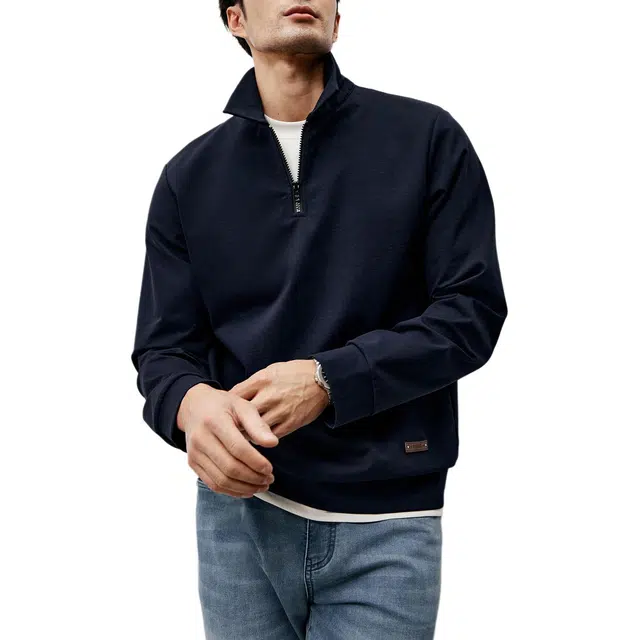 丹宁哲学 春季高档紧密弹力面料 百搭男士半开襟卫衣 男款
