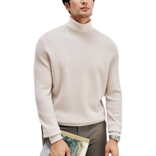 丹宁哲学 羊毛衫轻盈保暖纯色常规长袖可翻高领修身型套头针织衫 男款