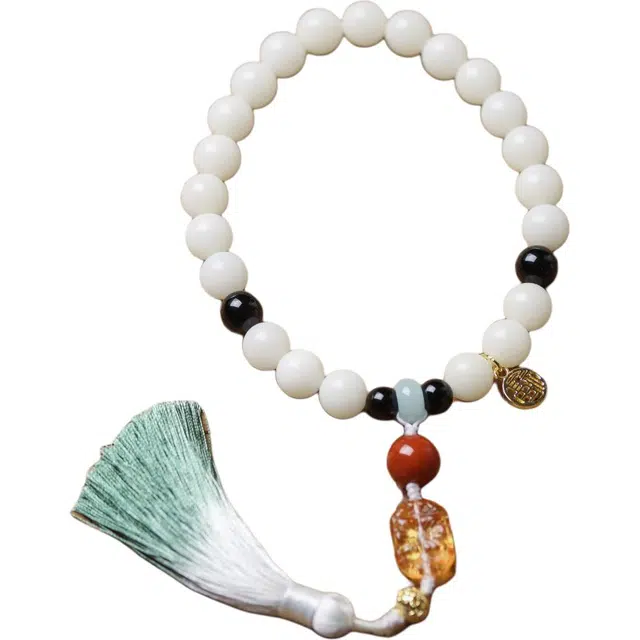 得笙陌 清新复古新中式琉璃配流苏手持串#好运 菩提根 手串 男女同款情侣款