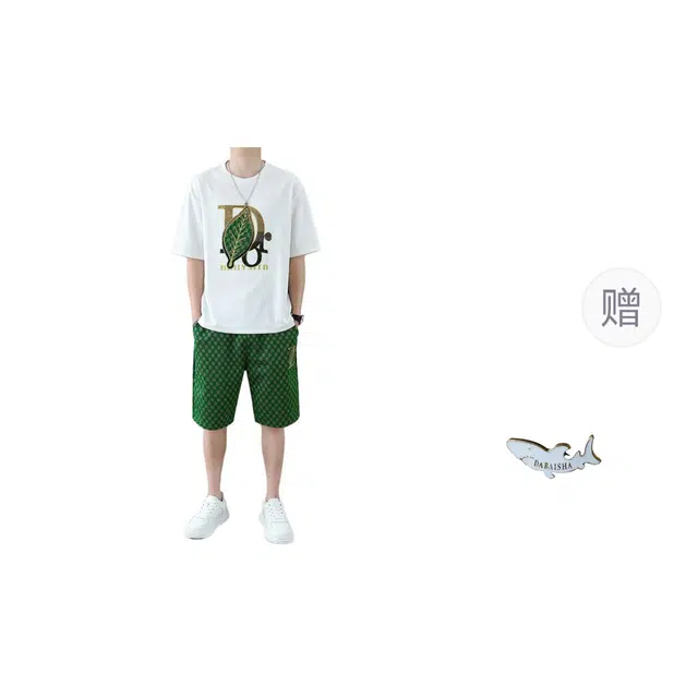 大白鲨 品牌欧版轻奢两件套帅气时尚短袖夏季宽松短裤休闲运动套装 男女同款