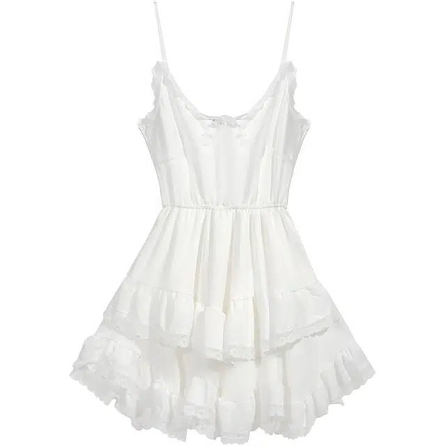 思蓓儿 不规则白蕾丝拼接收腰显瘦内搭裙子吊带连衣裙 女款