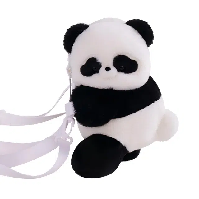 抱竹 古力古力熊猫趴趴包可爱日常百搭 聚酯纤维 双肩包 大号 女款 黑白