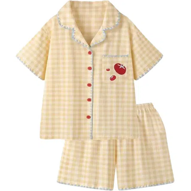 顶瓜瓜 格子透气舒适休闲可爱短袖家居服睡衣套装 女款