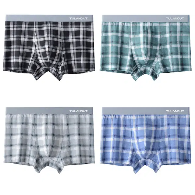 图兰朵 舒适透气格子无痕抑菌亲肤格子设计中腰无痕设计抑菌功能亲肤材质平角内裤 男款
