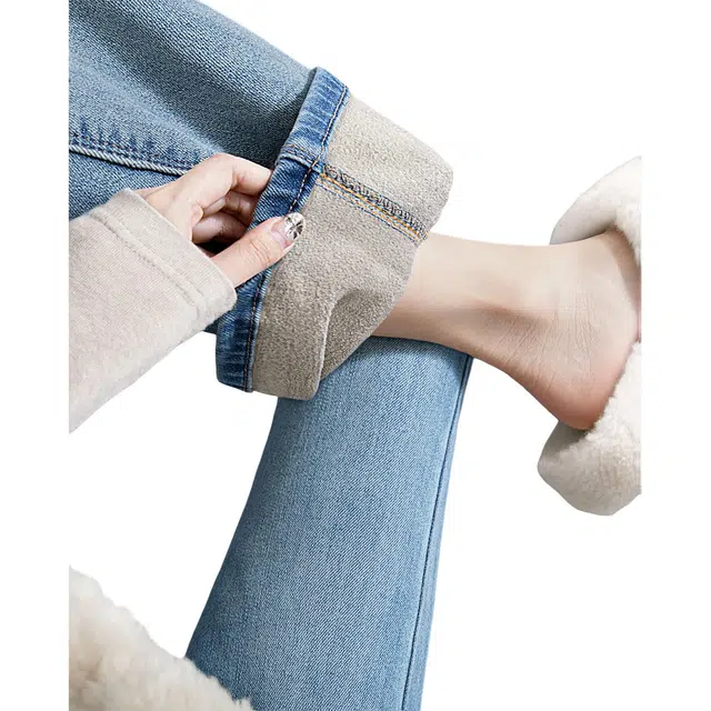 丝柏舍 修身长款气质简约通勤中腰水洗磨毛微辣长款牛仔裤 女款