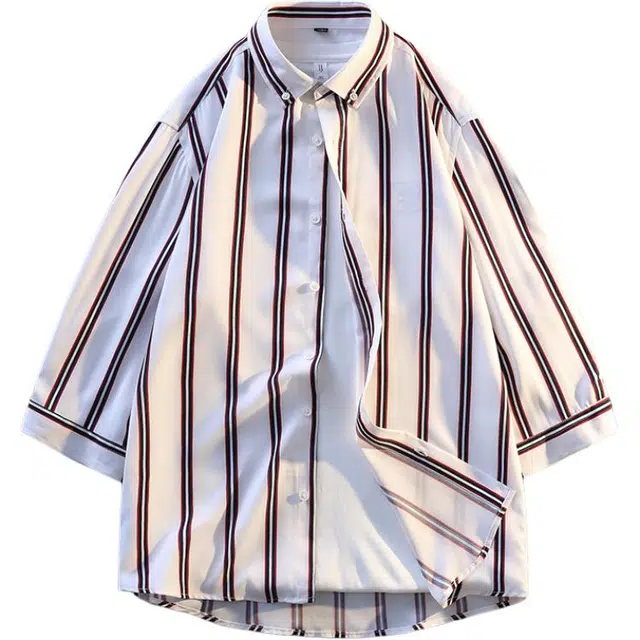 太子龍 高端薄款弹力条纹商务速干休闲七分袖衬衫 男款