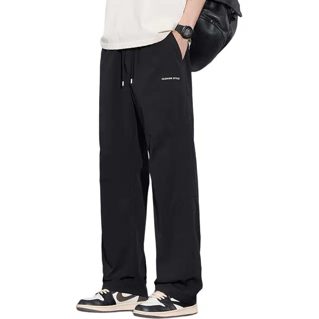 协协乐 高端冰丝夏季薄款凉感透气速干伞兵裤美式高街潮牌宽松直筒阔腿拖地裤工装长裤春秋休闲裤 男款