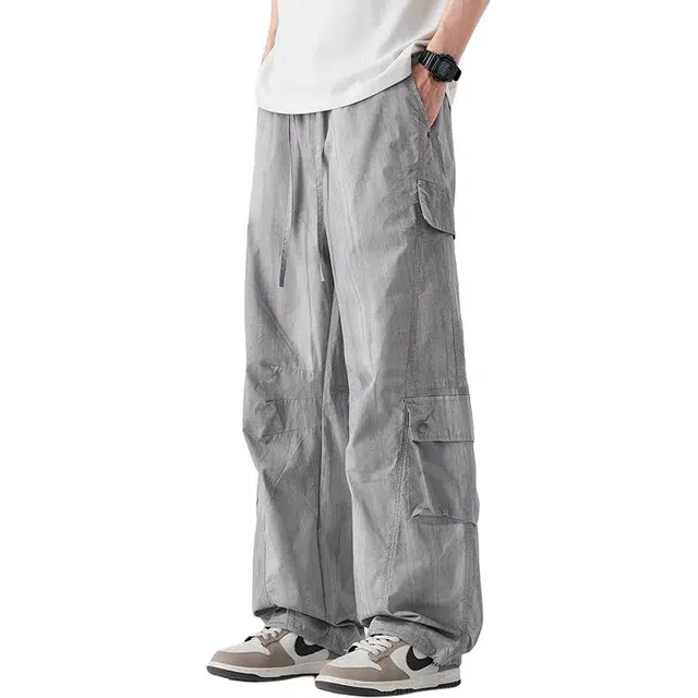 童先森 薄款美式复古宽松迷彩中腰直筒工装裤 男款