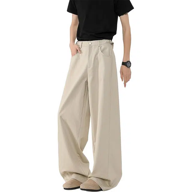 童先森 潮牌纯色休闲中腰长裤牛仔裤 男款