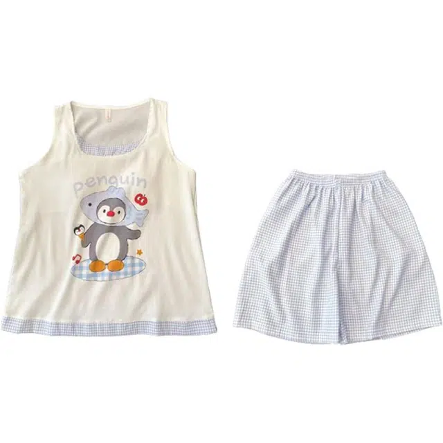 顶瓜瓜 夏季女透气舒适休闲可爱简约设计无袖家居服睡衣套装 女款