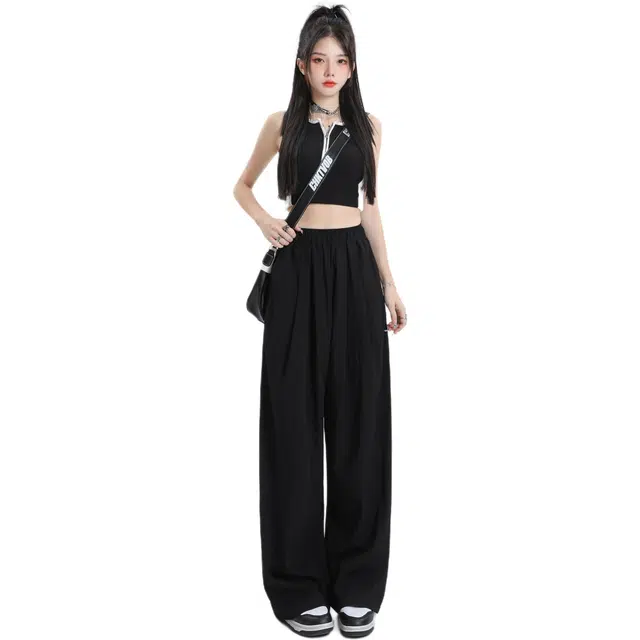 玫丝朵 韩风复古慵懒风遛弯裤褶皱肌理垂感简约百搭山本休闲裤 女款