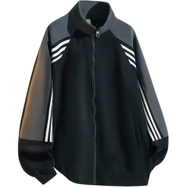 佐菲利 重磅条纹撞色拼接开衫外套美式复古运动立领卫衣 男女同款