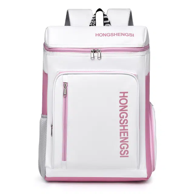 單倉 潮流撞色字母多功能休闲羽毛球背包初高中学生大容量轻便通勤百搭网球书包 耐磨面料 双肩包 常规 女款 粉色/蓝色/棕色/黑色