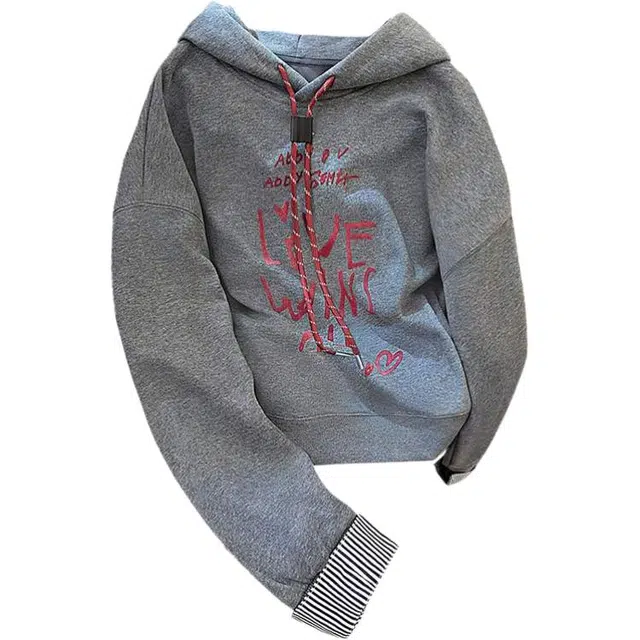 丝柏舍 撞色字母印花连帽休闲宽松套头时髦条纹拼接落肩长袖卫衣 女款