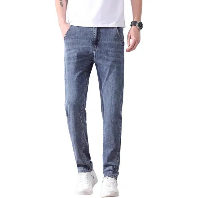 炳盛 高端蓝灰色牛仔裤男夏季薄款修身直筒百搭休闲长裤子男装 男女同款