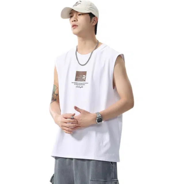 隐狼世家 夏季圆领印花皮马甲背心 男款