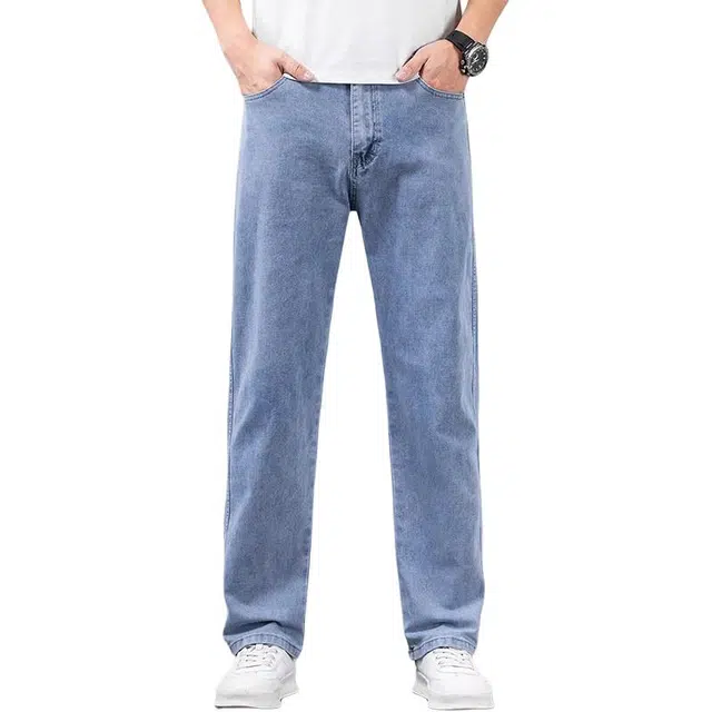 炳盛 高端冰丝牛仔裤男夏季薄款宽松弹力直筒浅色休闲长裤子男装 男女同款