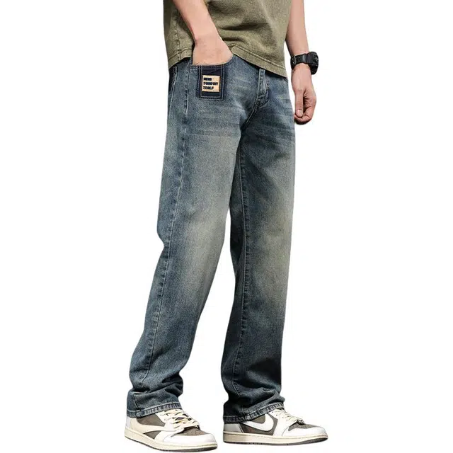 潮人榜 春夏复古水洗休闲长裤男士直筒宽松美式潮牌阔腿牛仔 男款