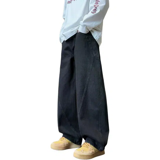 童先森 宽松直筒水洗中腰长裤牛仔裤 男款