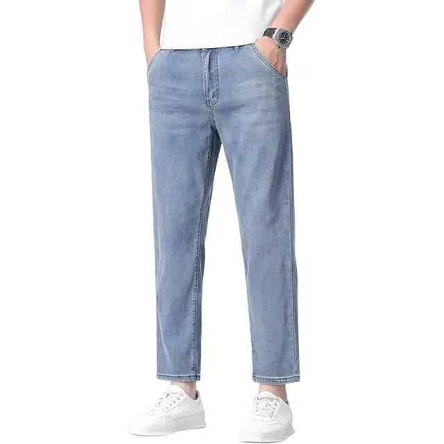炳盛 天丝九分牛仔裤男夏季宽松阔腿裤子潮流冰丝薄款休闲男裤男装 男女同款