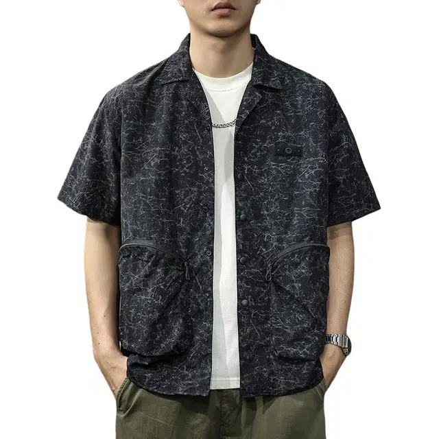 前进牛 美式高街复古潮流提花机能风衬衫 男款