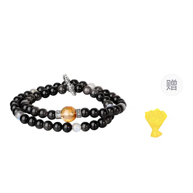 【蜜糖爱恋】 金六福吉祥 新中式独特金光乍现黄水晶灰月光福禄双全 招运来财精致百搭可调节转运珠#好运天然 黑曜石 手串 男女同款情侣款