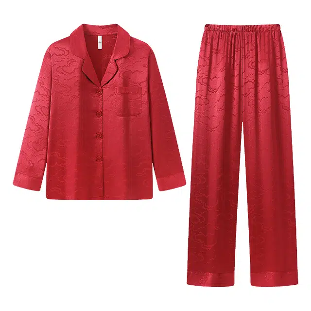 宫蝶 冰丝长袖长裤简约家居服休闲舒适开衫可外穿睡衣套装 男女同款