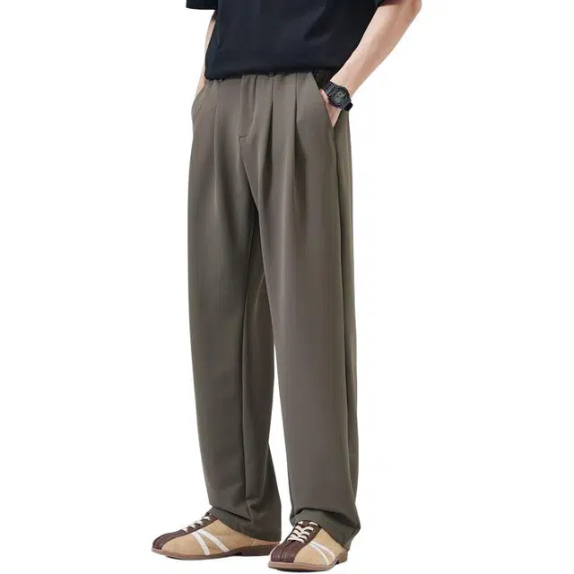 童先森 宽松舒适阔腿纯色中腰休闲裤 男款