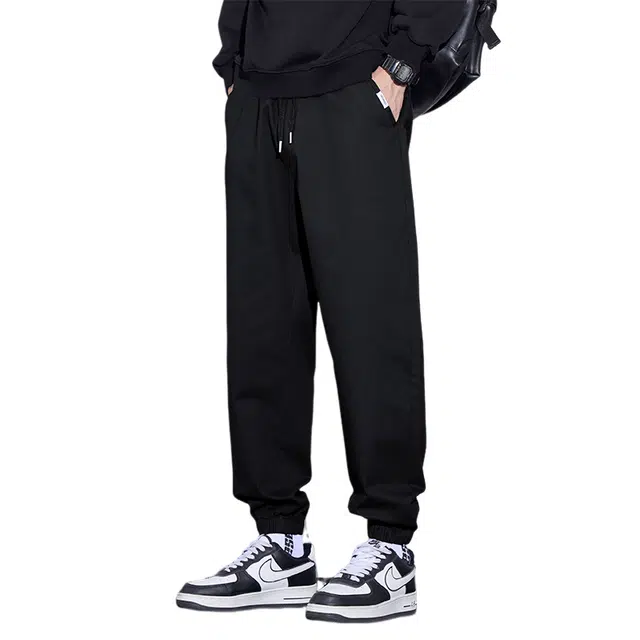 赛瀚 纯棉哈伦裤男生时尚简约百搭宽松束脚长裤子男美式潮牌高街风抽绳松紧腰多口袋设计基础款青少年潮流帅气户外运动休闲裤 男女同款